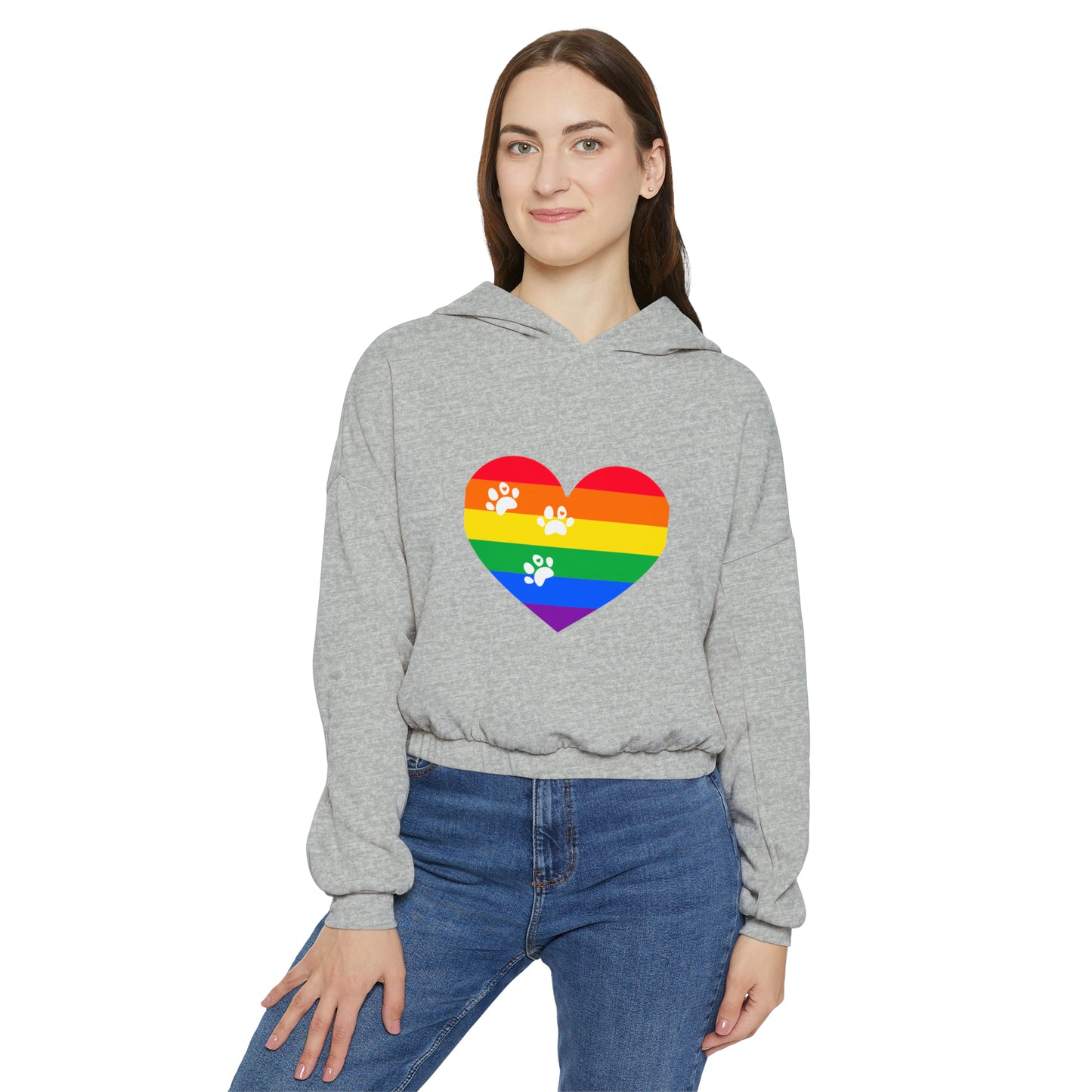 Rainbow prints Heart Cinched Bottom Hoodie