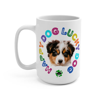 Australian Sheppard Puppy Happy Dog Lucky Dog Mug 15oz